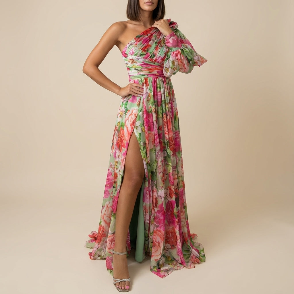 Vestido midi mujer con estampado floral hombros descubiertos | Verano