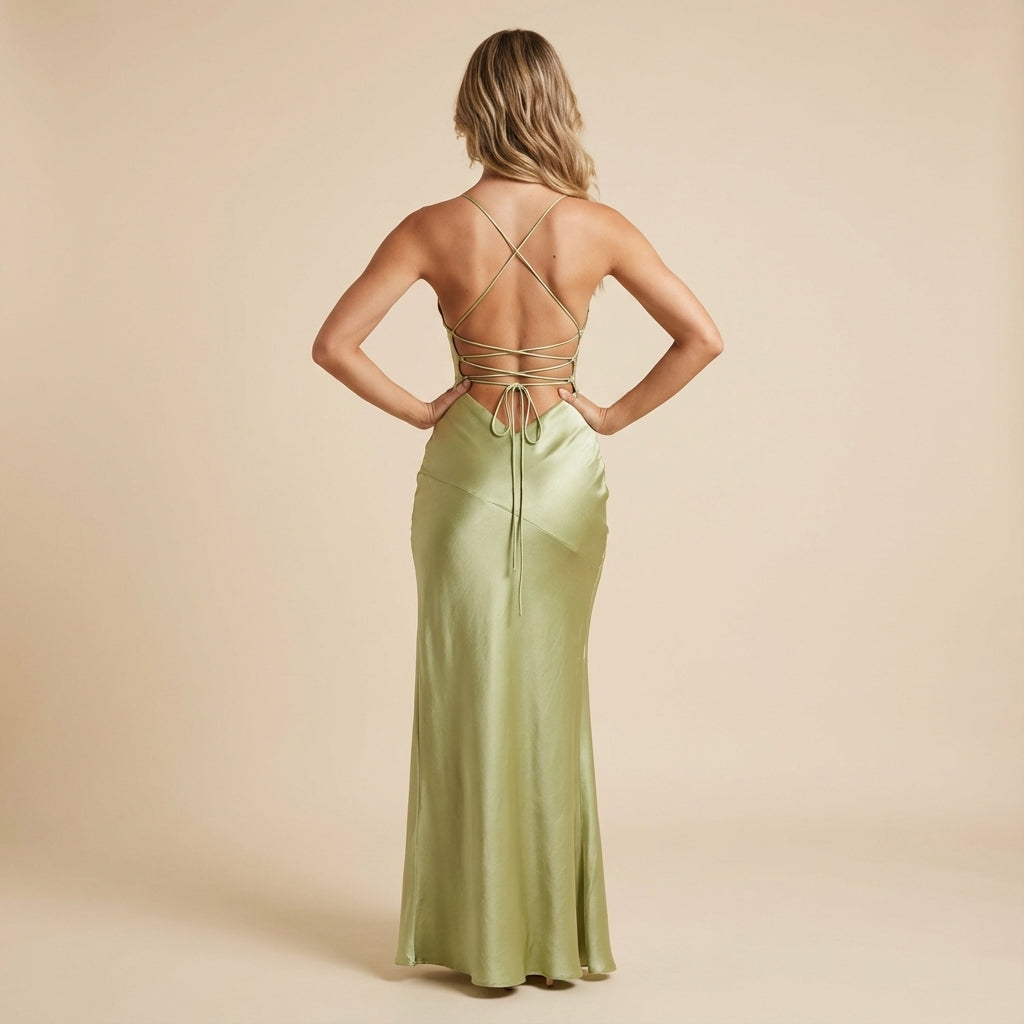 Vestido maxi mujer escote en V tirantes finos con abertura lateral | Eventos