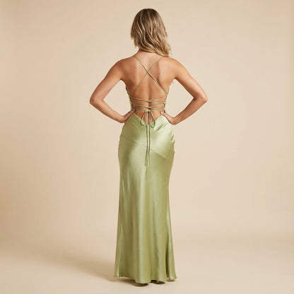 Vestido maxi mujer escote en V tirantes finos con abertura lateral | Eventos