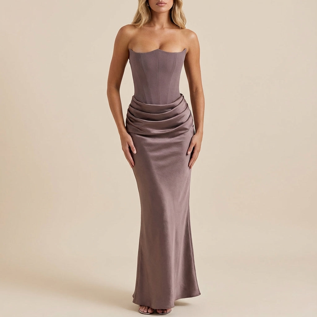 Vestido largo mujer sin tirantes corte maxi | Uso nocturno