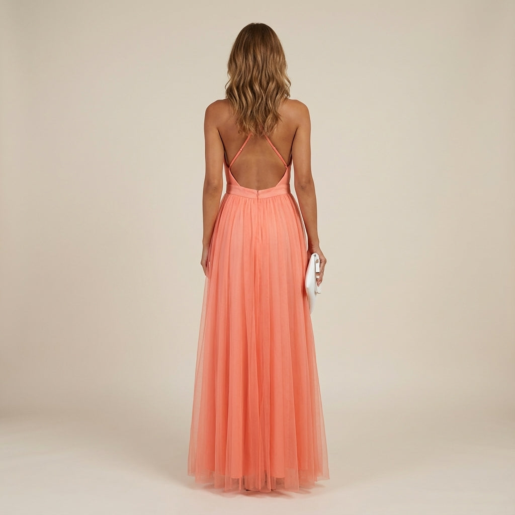 Vestido maxi mujer escote en V tirantes finos falda en capas | Fiesta