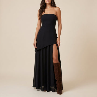 Vestido maxi mujer sin tirantes con abertura alta | Eventos nocturnos