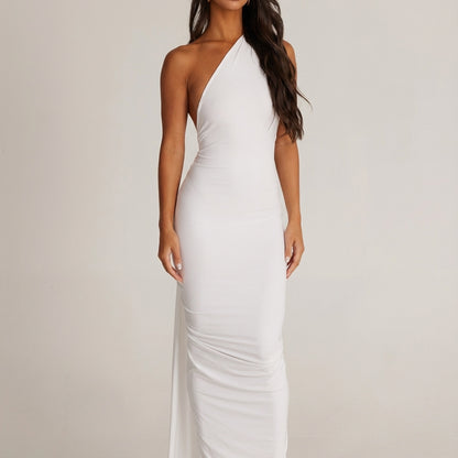 Vestido de noche mujer sin mangas escote en un hombro | Eventos