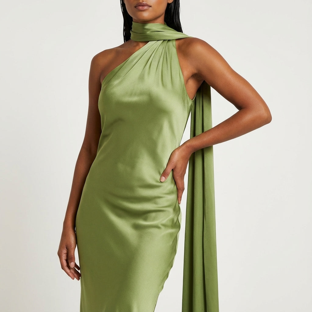 Vestido largo mujer sirena capa asimétrica un hombro | Eventos formales