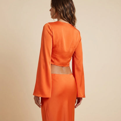 Conjunto dos piezas mujer top anudado falda maxi | Salidas nocturnas