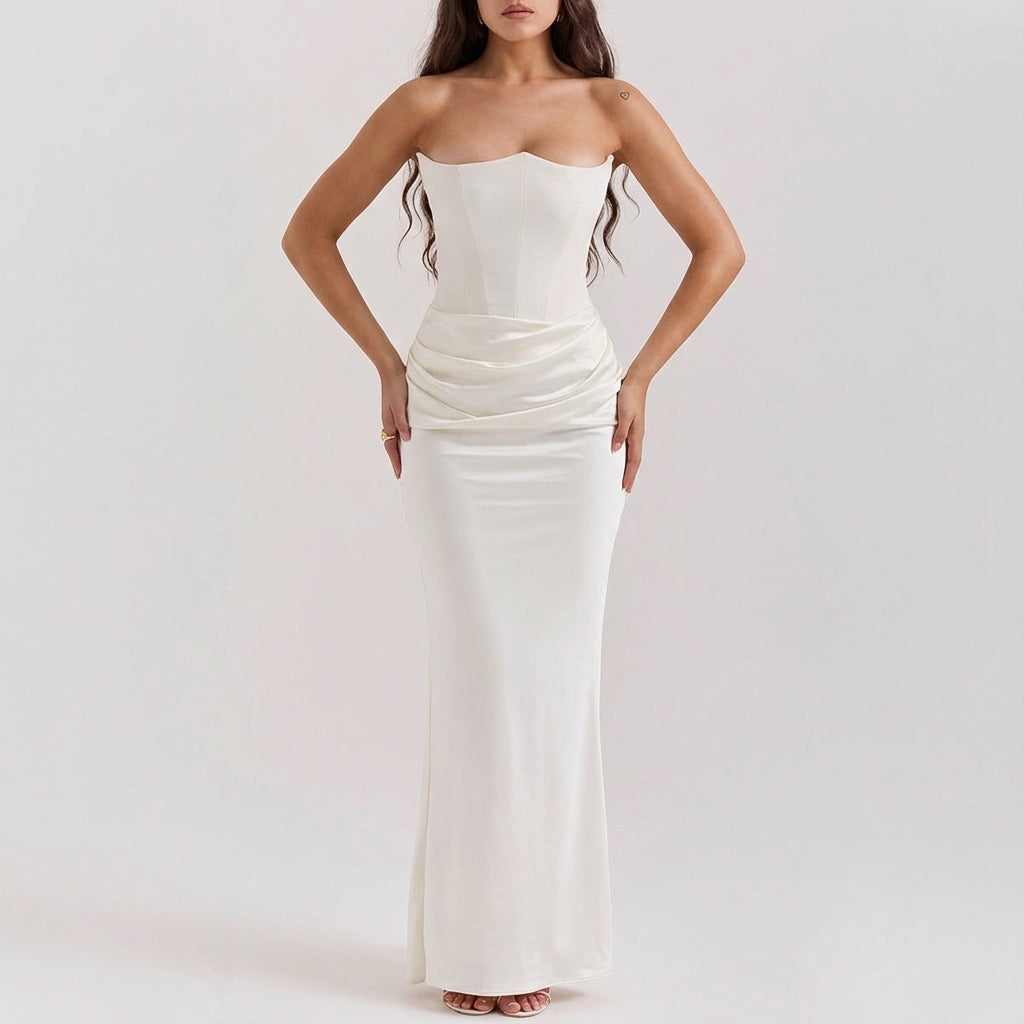 Vestido largo mujer sin tirantes corte maxi | Uso nocturno