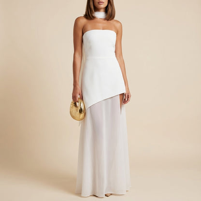 Vestido maxi mujer sin tirantes con abertura alta | Eventos nocturnos