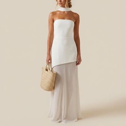 Vestido maxi mujer sin tirantes con abertura alta | Eventos nocturnos