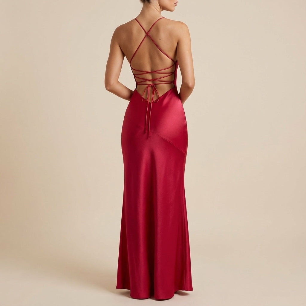 Vestido maxi mujer escote en V tirantes finos con abertura lateral | Eventos