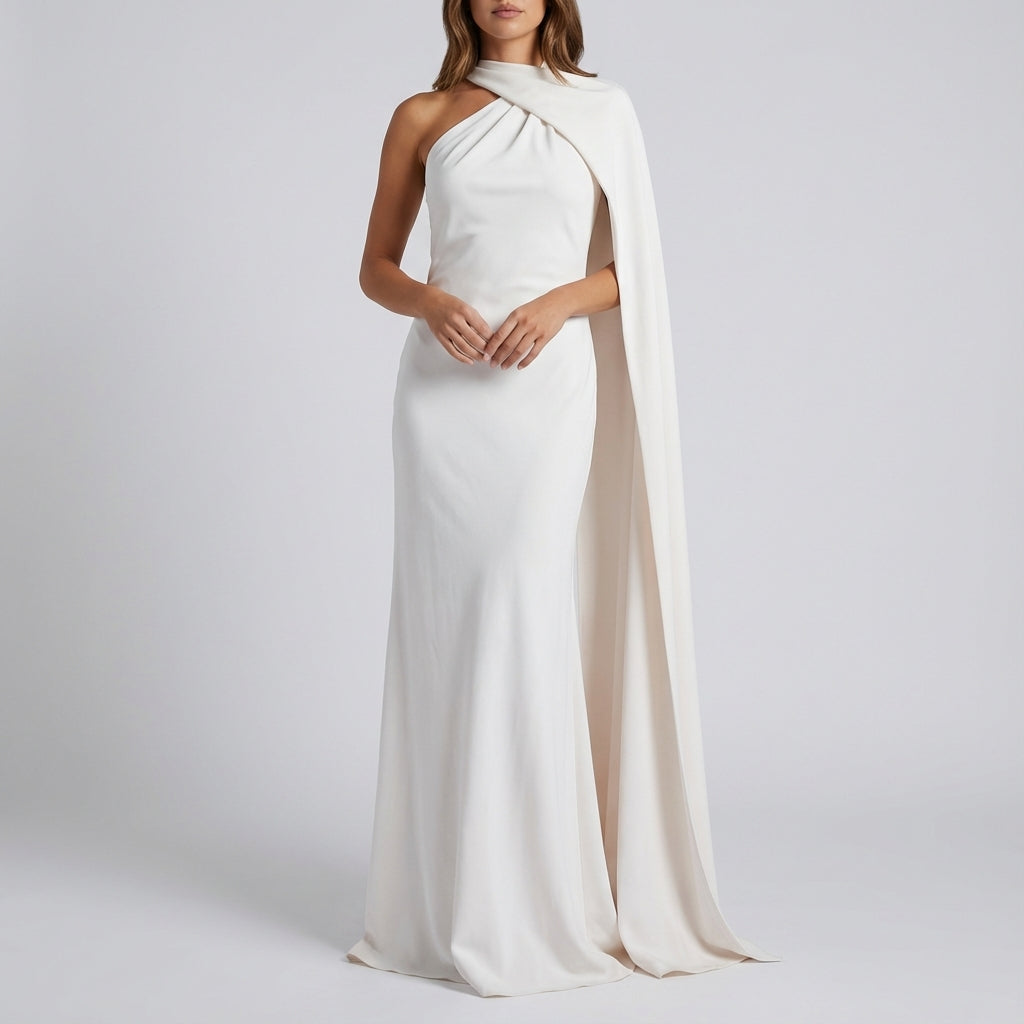 Vestido largo mujer sirena capa asimétrica un hombro | Eventos formales
