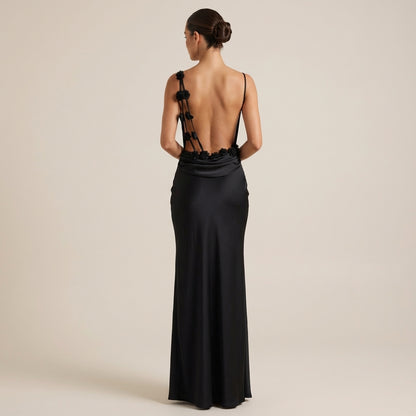 Vestido maxi mujer tirantes finos espalda descubierta escote drapeado | Eventos