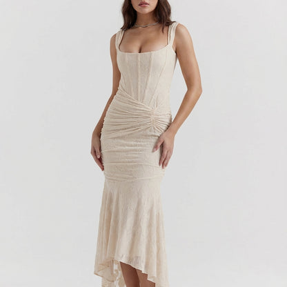 Vestido midi mujer ajustado corpiño estructurado fruncido lateral | Uso urbano