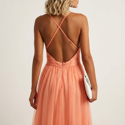 Vestido maxi mujer escote en V tirantes finos falda en capas | Fiesta