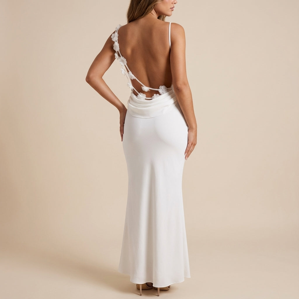 Vestido maxi mujer tirantes finos espalda descubierta escote drapeado | Eventos