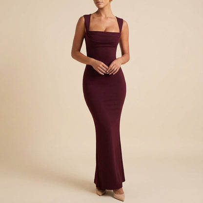 Vestido largo mujer corte entallado escote recto | Eventos