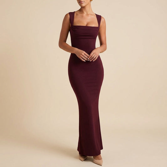 Vestido largo mujer corte entallado escote recto | Eventos