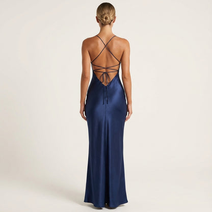 Vestido maxi mujer escote en V tirantes finos con abertura lateral | Eventos