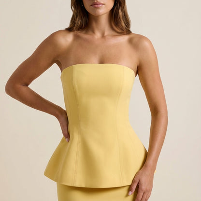 Vestido sin tirantes mujer corpiño estructurado falda plisada | Noche