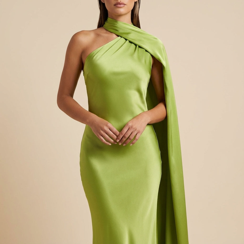 Vestido largo mujer sirena capa asimétrica un hombro | Eventos formales