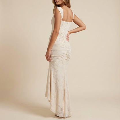 Vestido midi mujer ajustado corpiño estructurado fruncido lateral | Uso urbano