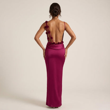 Vestido maxi mujer tirantes finos espalda descubierta escote drapeado | Eventos