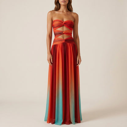 Vestido maxi mujer sin tirantes fruncido | Verano