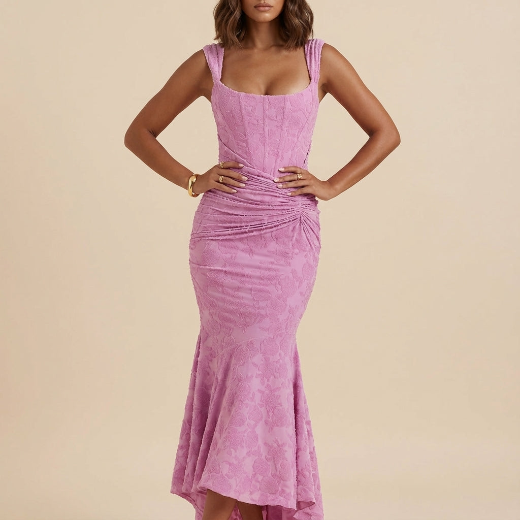 Vestido midi mujer ajustado corpiño estructurado fruncido lateral | Uso urbano