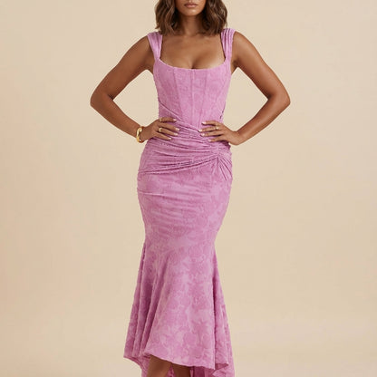 Vestido midi mujer ajustado corpiño estructurado fruncido lateral | Uso urbano