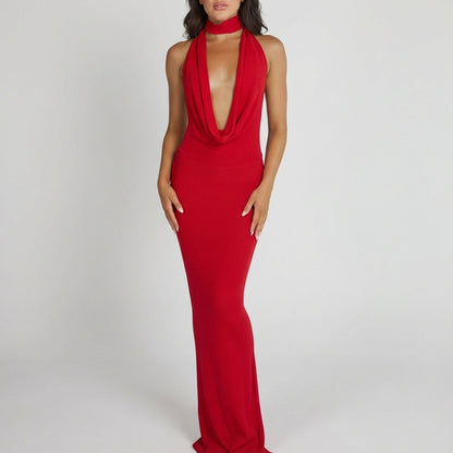 Vestido largo mujer cuello halter abertura lateral | Noche