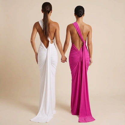 Vestido de noche mujer sin mangas escote en un hombro | Eventos