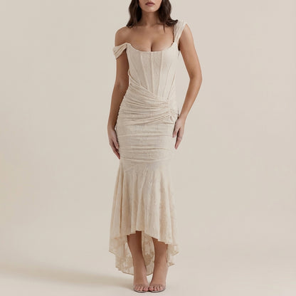 Vestido midi mujer ajustado corpiño estructurado fruncido lateral | Uso urbano