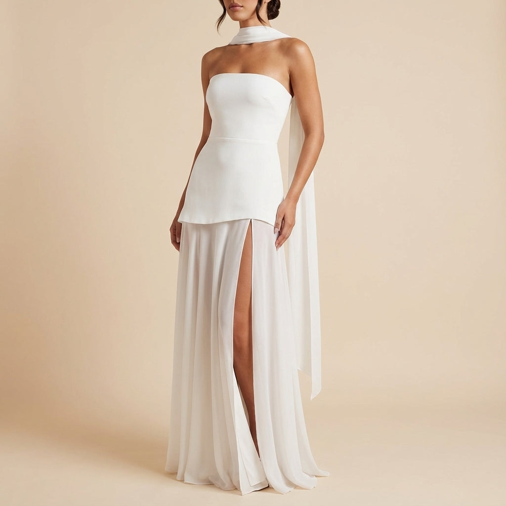 Vestido maxi mujer sin tirantes con abertura alta | Eventos nocturnos