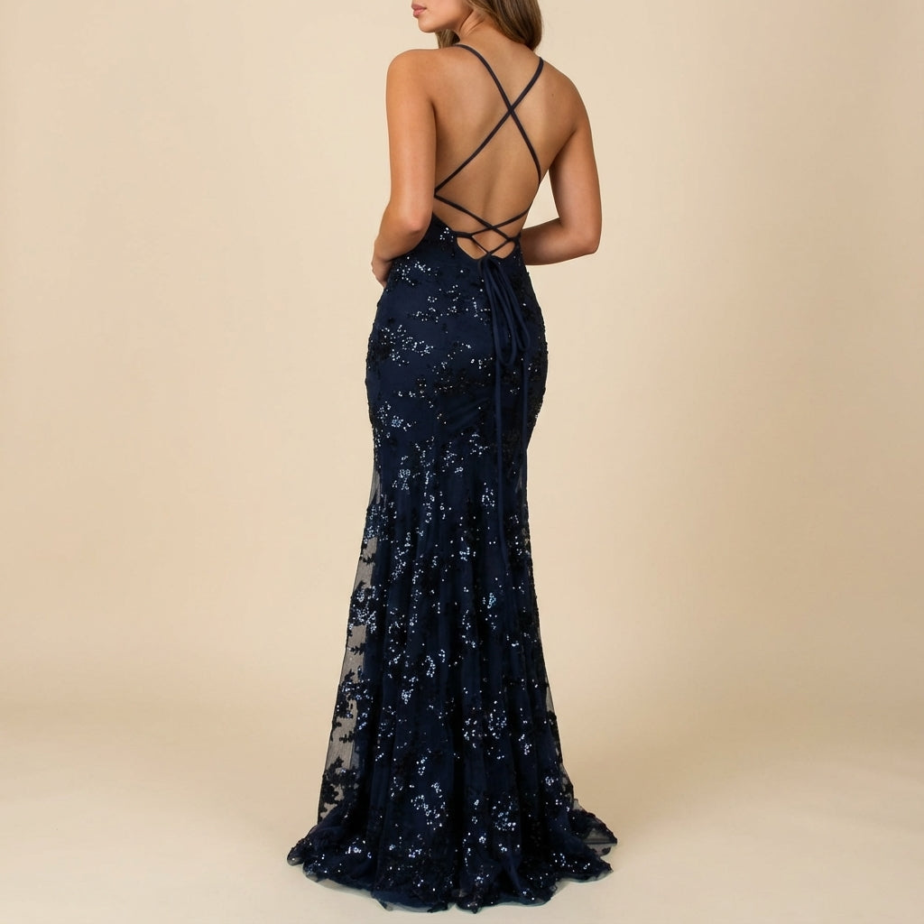 Vestido midi mujer con decoración de lentejuelas escote V | Ocasiones especiales