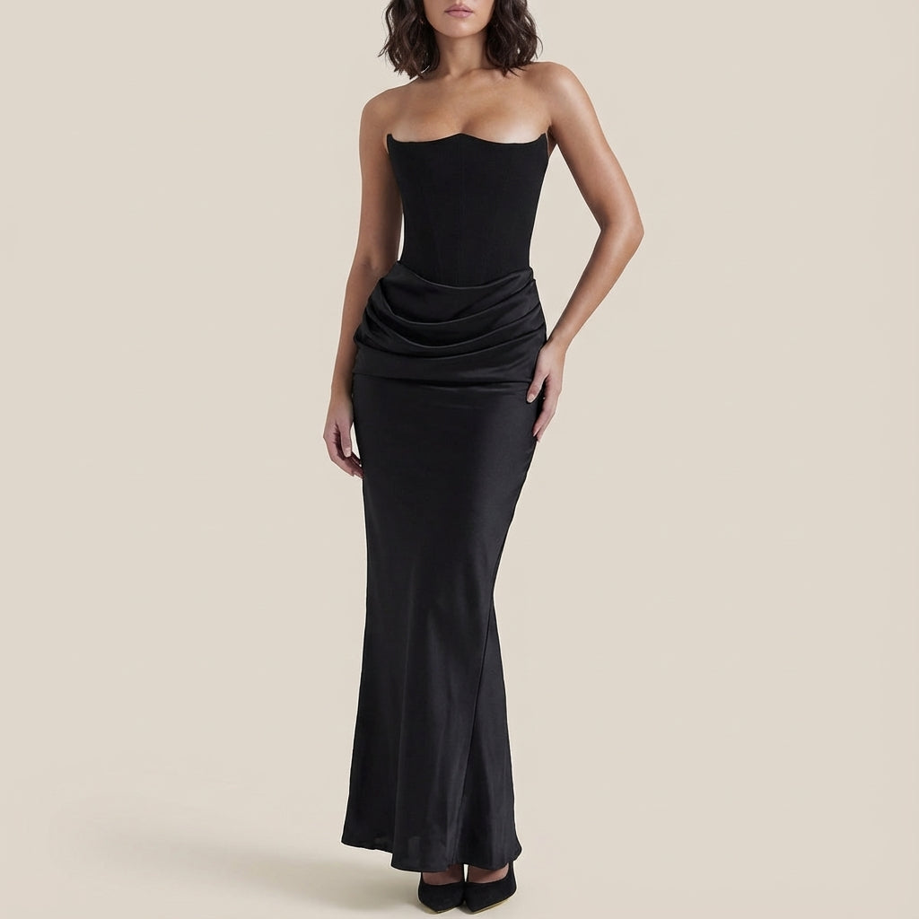 Vestido largo mujer sin tirantes corte maxi | Uso nocturno