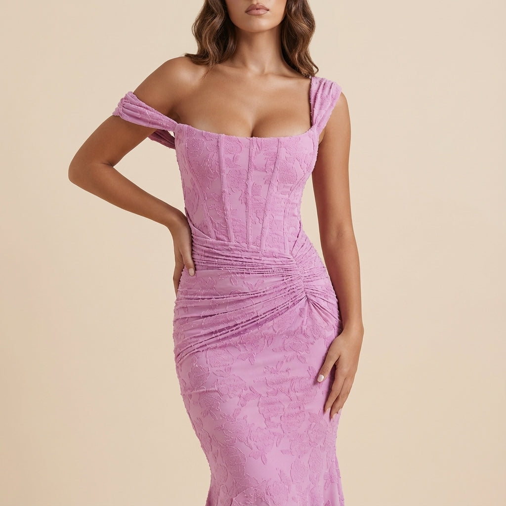 Vestido midi mujer ajustado corpiño estructurado fruncido lateral | Uso urbano