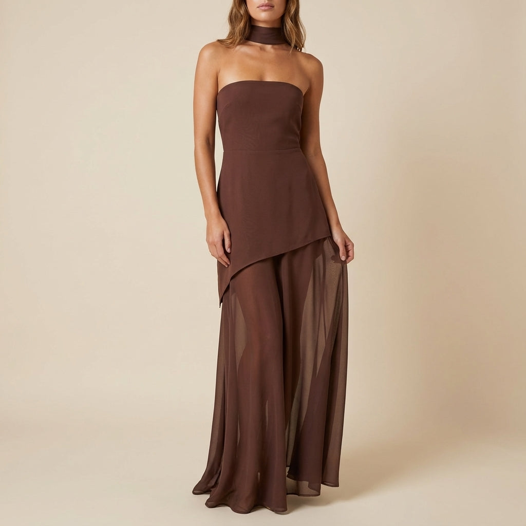 Vestido maxi mujer sin tirantes con abertura alta | Eventos nocturnos