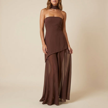 Vestido maxi mujer sin tirantes con abertura alta | Eventos nocturnos