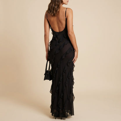 Vestido maxi mujer tirantes finos con volantes en capas | Eventos