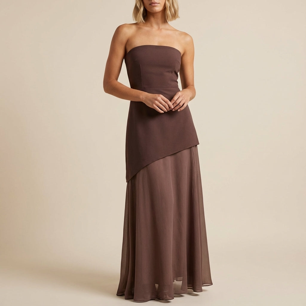 Vestido maxi mujer sin tirantes con abertura alta | Eventos nocturnos