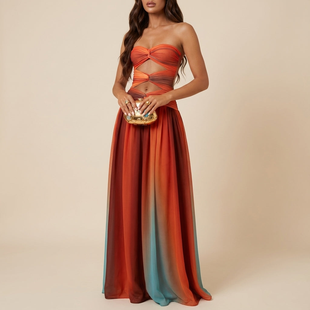 Vestido maxi mujer sin tirantes fruncido | Verano