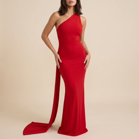 Vestido de noche mujer sin mangas escote en un hombro | Eventos