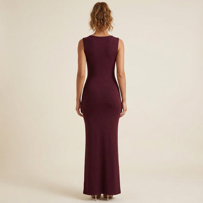 Vestido largo mujer corte entallado escote recto | Eventos