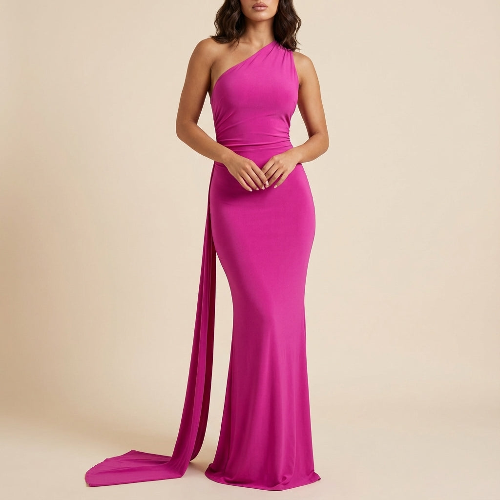 Vestido de noche mujer sin mangas escote en un hombro | Eventos