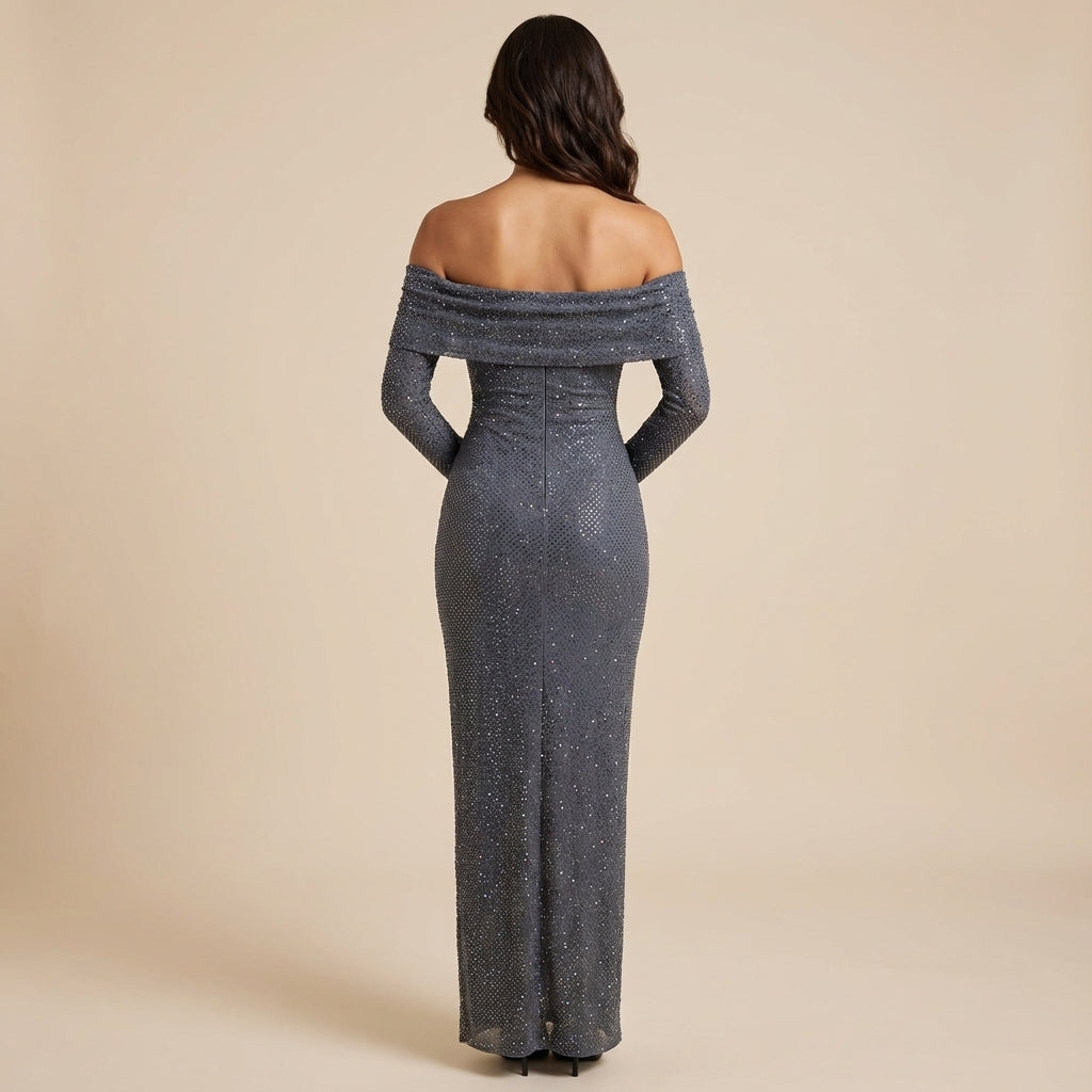 Vestido maxi mujer sin hombros mangas largas ajustado | Eventos nocturnos