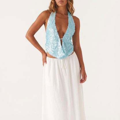 Top halter mujer con lentejuelas grandes espalda descubierta | Ocasiones sociales