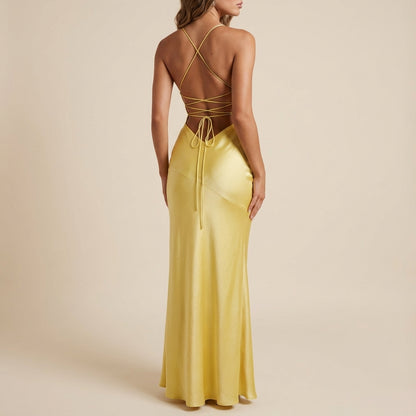 Vestido maxi mujer escote en V tirantes finos con abertura lateral | Eventos