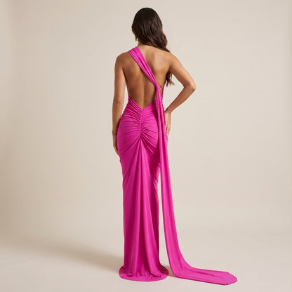 Vestido de noche mujer sin mangas escote en un hombro | Eventos