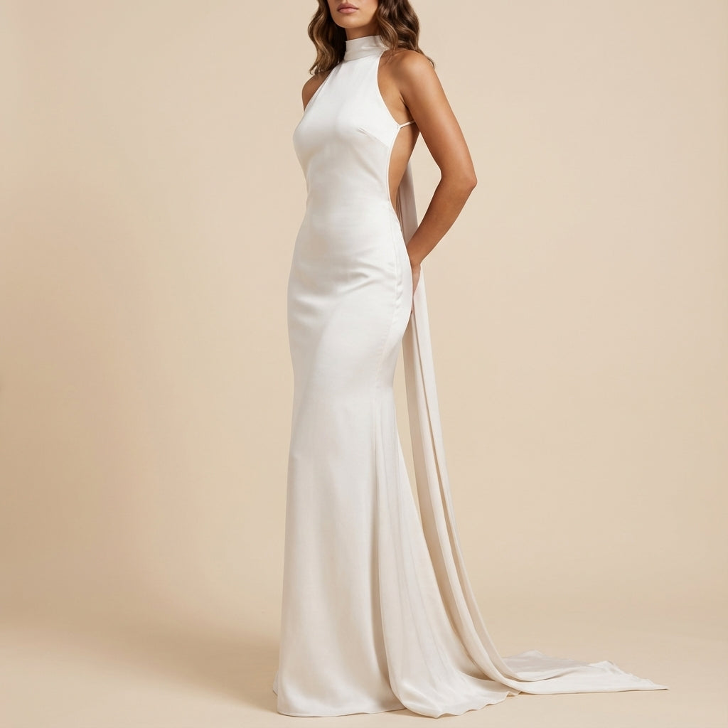 Vestido largo mujer sirena capa asimétrica un hombro | Eventos formales