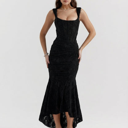 Vestido midi mujer ajustado corpiño estructurado fruncido lateral | Uso urbano