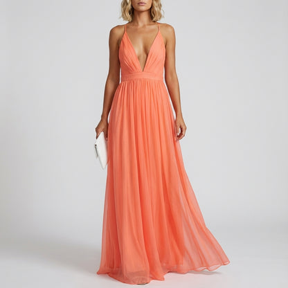 Vestido maxi mujer escote en V tirantes finos falda en capas | Fiesta